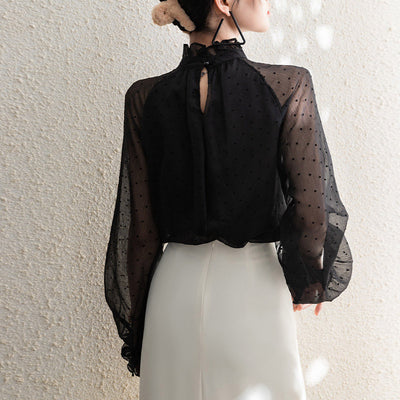 Blusa Larga de Gasa con Lunares para Mujer - Image 2