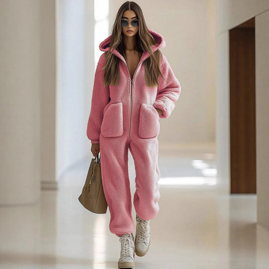 Jumpsuit Holgado de Felpa con Capucha y Bolsillos