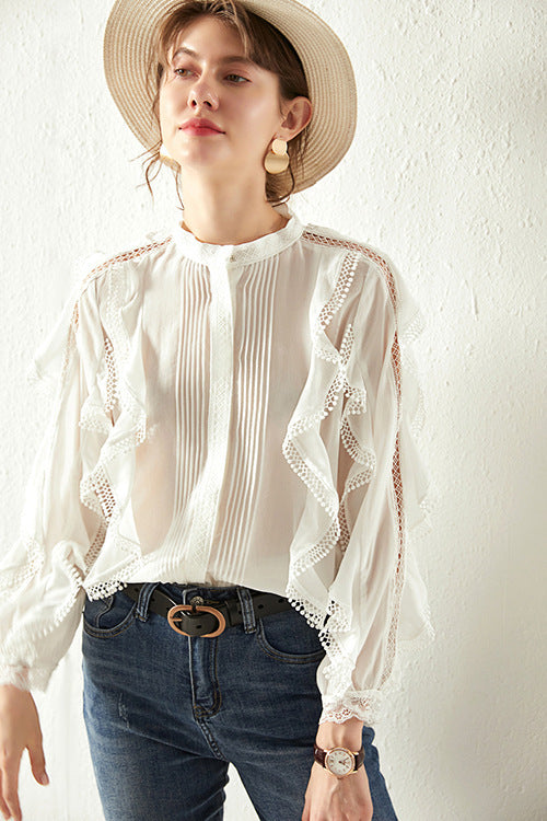 Blusa de Lino Francesa Elegante con Encaje - Diseño Sofisticado Efecto Adelgazante - Image 4