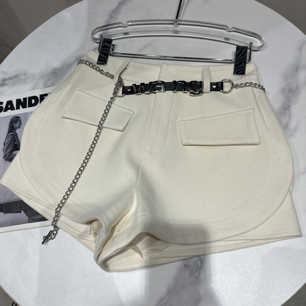 Shorts de Lana Tres Cuartos con Bolsillos Tridimensionales para Mujer