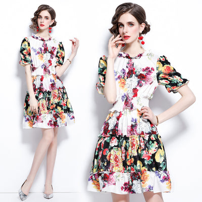 Vestido Estampado de Rosas con Mangas Linterna - Image 9