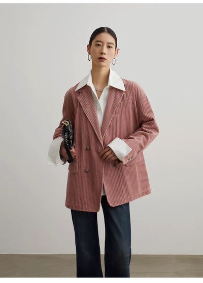 Blazer de Pana Doble Botonadura Oversized Estilo Coreano - Image 9