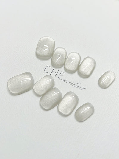 Uñas Postizas Efecto Ojo de Gato Blanco - Diseño Artesanal Hada Niche - Image 2