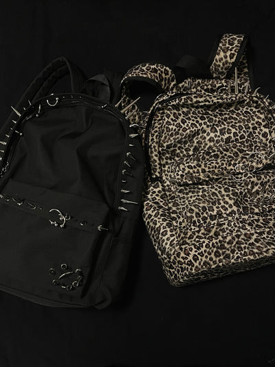 Mochila Punk Estampado Leopardo con Tachuelas - Diseño Europeo Americano Negro - Image 10