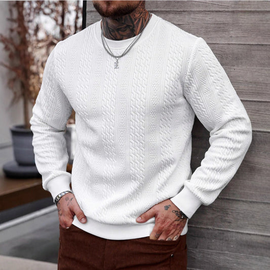 Playera Casual Holgada para Hombre con Cuello Redondo y Textura Jacquard