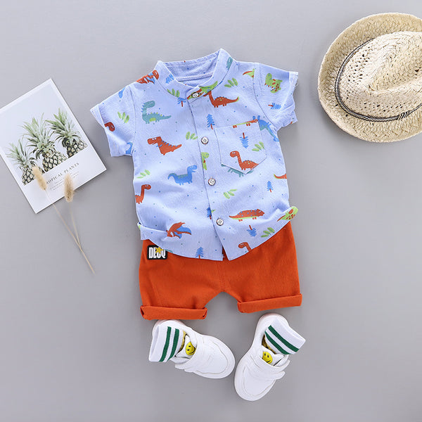 Conjunto Infantil Playera Manga Corta Estampado Dinosaurios