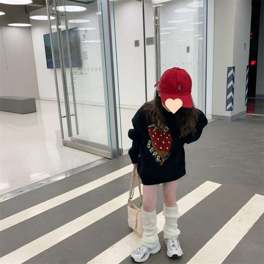 Black knit sweater for kids with a large red strawberry graphic and "BERRY!" text. - Image 5