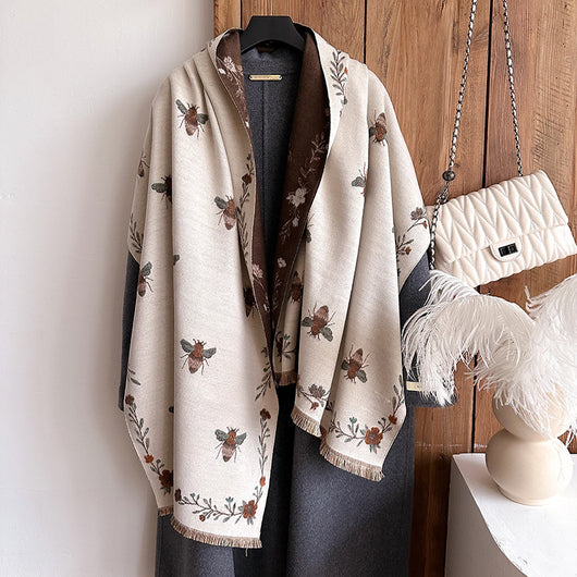Chal de Cachemira Retro Tejido para Mujer - Abrigo Cálido Otoño Invierno