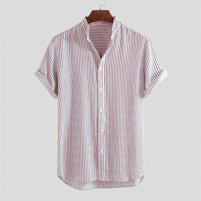 Camisa Manga Corta Cuello de Pie Slim Fit para Hombre - Image 9