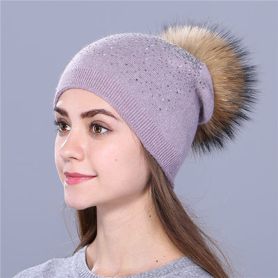 Gorro de Cachemira con Pompón de Pelaje de Zorro para Mujer - Image 15
