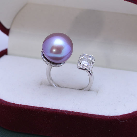 Anillo de Perla de Agua Dulce Blanca 12-13mm Plata 925 Estilo Cubo de Azúcar Ajustable - Image 18