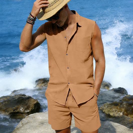 Conjunto de Camisa y Pantalones Cortos de Lino para Hombre - Image 8