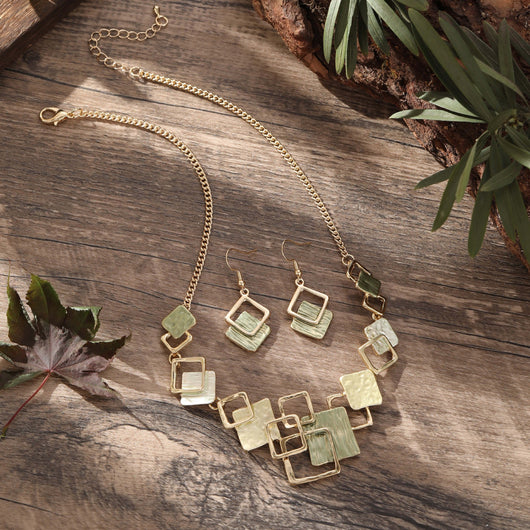 Conjunto de Aretes, Pulsera y Collar con Cuadrados Geométricos Pintados en Óleo - Image 7