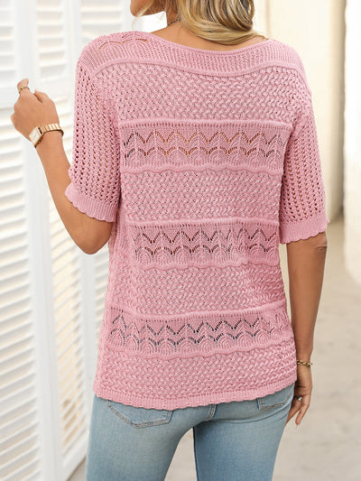 Suéter Tejido Calado con Cuello Redondo y Manga Corta - Image 27
