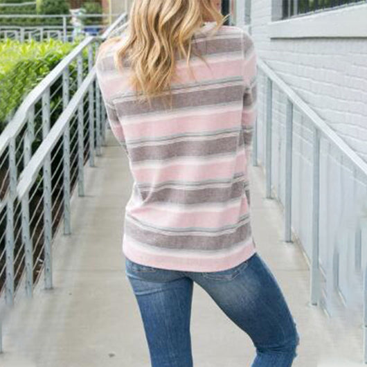 Blusa Mujer Rayas Arcoíris Cuello Redondo Estilo Europeo - Image 8