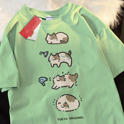 Playera Hombre Gato Baño Dibujo Animado Manga Corta Casual - Image 4