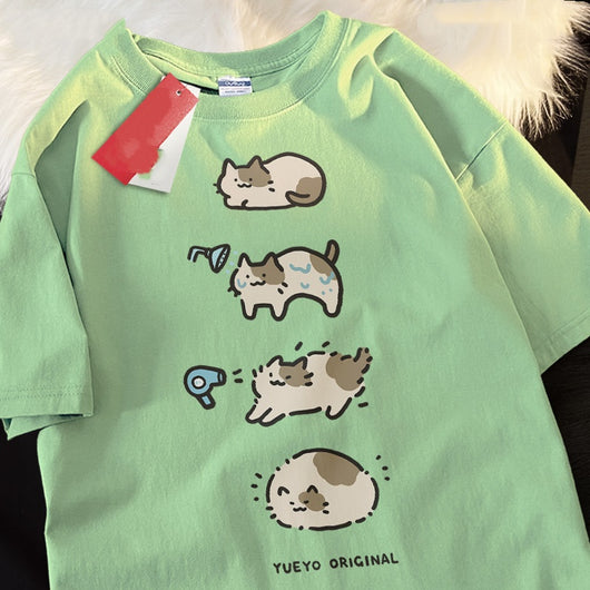 Playera Hombre Gato Baño Dibujo Animado Manga Corta Casual - Image 4