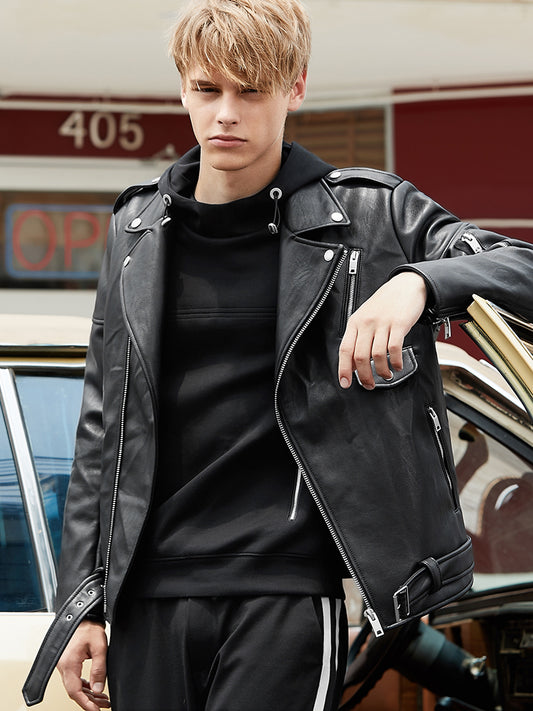 Chaqueta de Cuero y Forro Polar Grueso para Primavera y Otoño