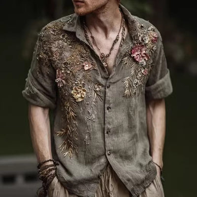 Camisa Floral Holgada de Manga Larga Estilo Retro Americano para Hombre - Image 4