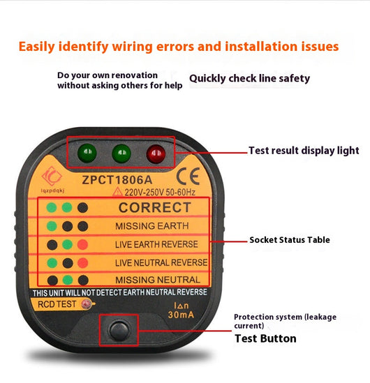 Probador de Enchufes con Detector de Polaridad y Fugas a Tierra - Image 13