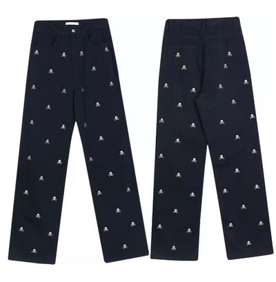 Pantalones Rectos Holgados Tibetanos con Estampado Calavera Azul - Image 2