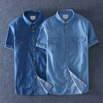 Camisa Denim de Algodón Manga Corta para Hombre - Comodidad de Verano