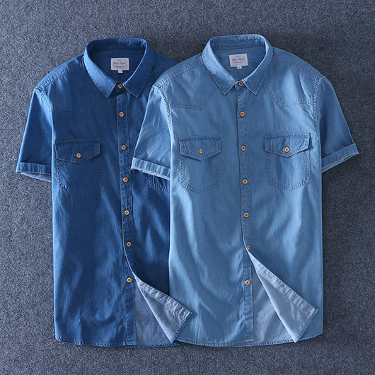 Camisa Denim de Algodón Manga Corta para Hombre - Comodidad de Verano