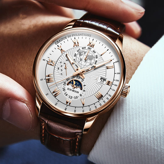 Reloj Mecánico Automático de Moda con Tres Esferas y Seis Agujas