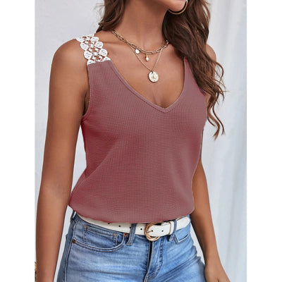 Chaleco de Algodón Gofrado con Cuello en V y Detalles de Encaje - Top Sleeveless de Verano - Image 13