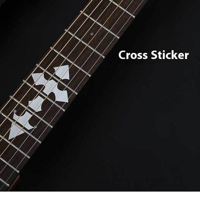 Blue cloud-shaped inlay stickers for guitar fingerboards, shown on a guitar neck and as a full sheet. - Image 35