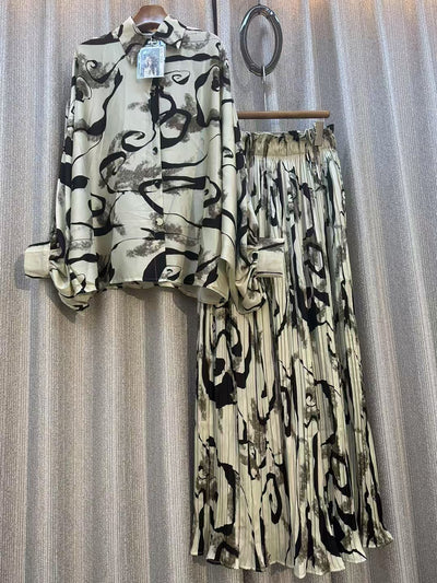 Conjunto de Dos Piezas: Blusa Estampada Personalizada + Pantalón Ancho de Cintura Alta - Image 45