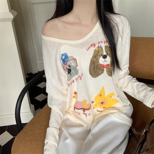 Camiseta Holgada Estampado Perrito Adorable Manga Larga - Image 6