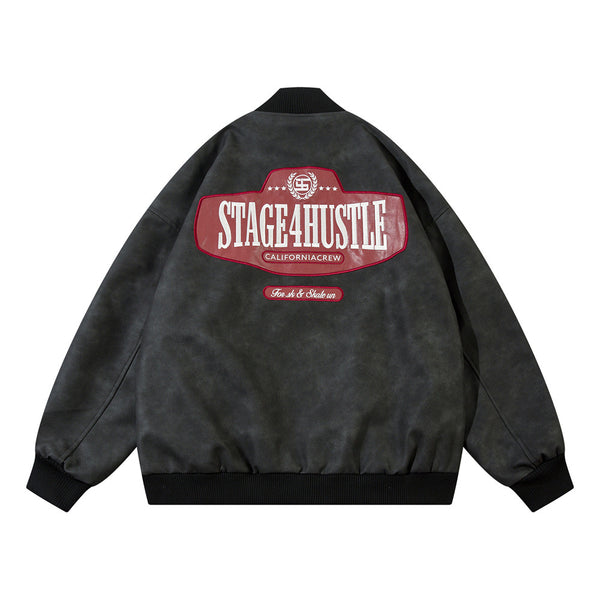 Chaqueta Béisbol Estilo Europeo Americana con Bordado y Cuero PU