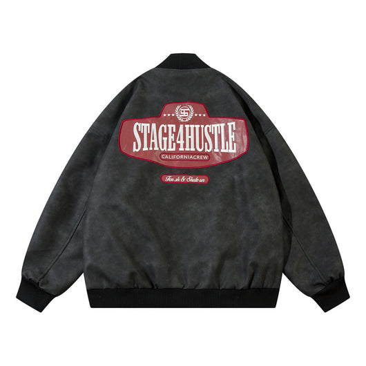 Chaqueta Béisbol Estilo Europeo Americana con Bordado y Cuero PU