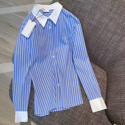 Blusa Clásica a Rayas Azul y Blanco para Mujer - Image 7