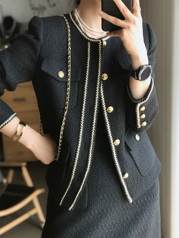 Traje Falda Tweed Clásico de Corte Elegante