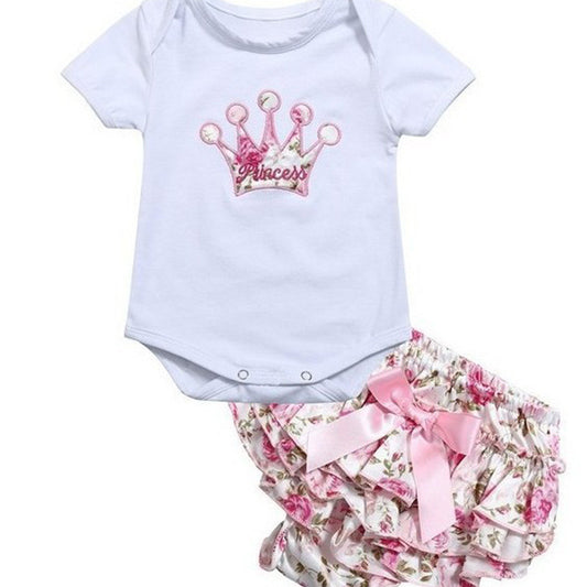 Conjunto de Dos Piezas: Falda Floral con Corona Bordada para Niñas - Image 2