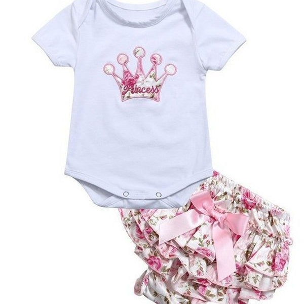 Conjunto de Dos Piezas: Falda Floral con Corona Bordada para Niñas