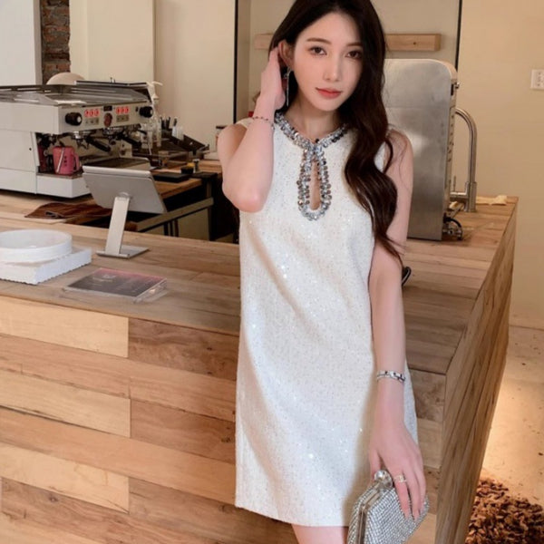 Vestido Sin Mangas con Lentejuelas y Cuello Redondo - Colección Primavera
