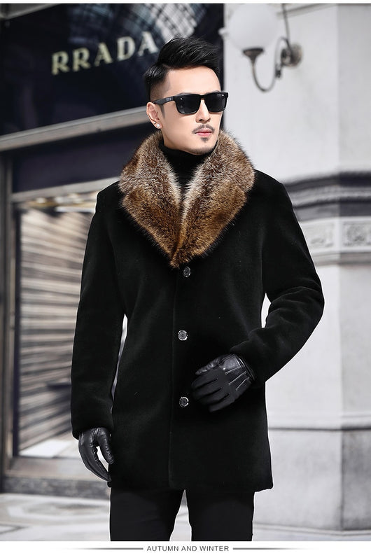 Abrigo para Hombre con Cuello de Lana y Borde de Piel Sintética - Image 9