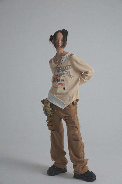 Blusa Vintage Efecto Capas con Estampado y Mangas Largas - Image 4