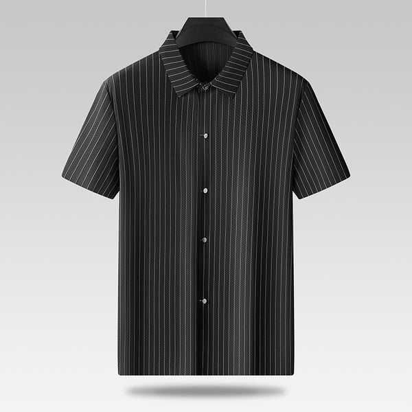 Camisa Casual de Talla Grande para Hombre con Cuello Cuadrado y Rayas en Tela Fresca