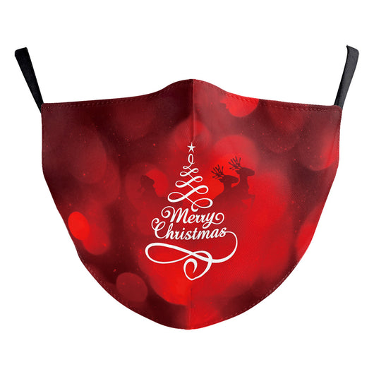 Red dust mask with a cartoon reindeer peeking out, surrounded by white snowflakes and sparkling stars. - Image 27