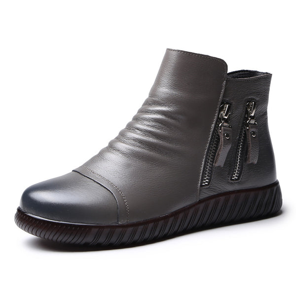 Botas de Cuero Cómodo para Adultos Mayores con Suela Antideslizante