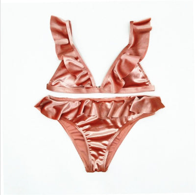 Bikini de Terciopelo Hielo con Volantes y Banda - Image 4