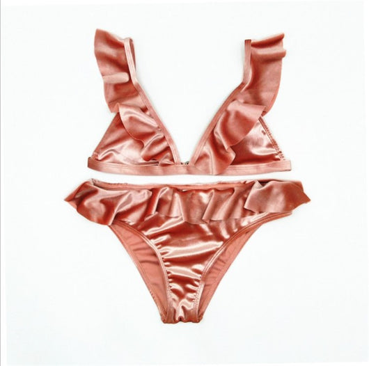 Bikini de Terciopelo Hielo con Volantes y Banda - Image 4