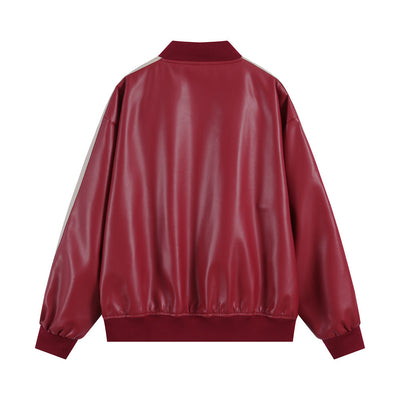 Abrigo de Cuero PU con Cuello Mao y Bordados en Contraste para Hombre - Image 4
