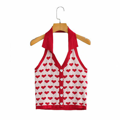 Blusa Halter Corta con Jacquard de Corazones - Image 6