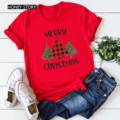 Playera Navideña Roja para Parejas - Diseño Reno y Santa - Image 32