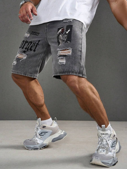 Shorts Estilo Vaquero con Estampado de Letras para Hombre - Image 19